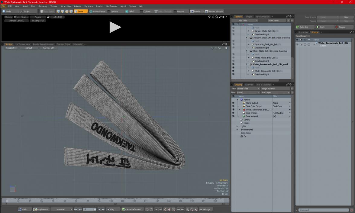 White Taekwondo Belt Obi 3D model