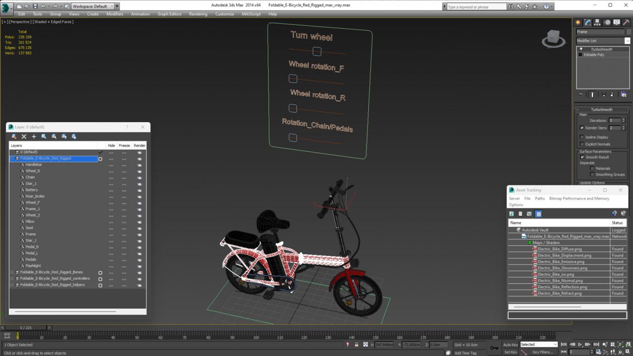 Foldable E-Bicycle Red Rigged 3D model