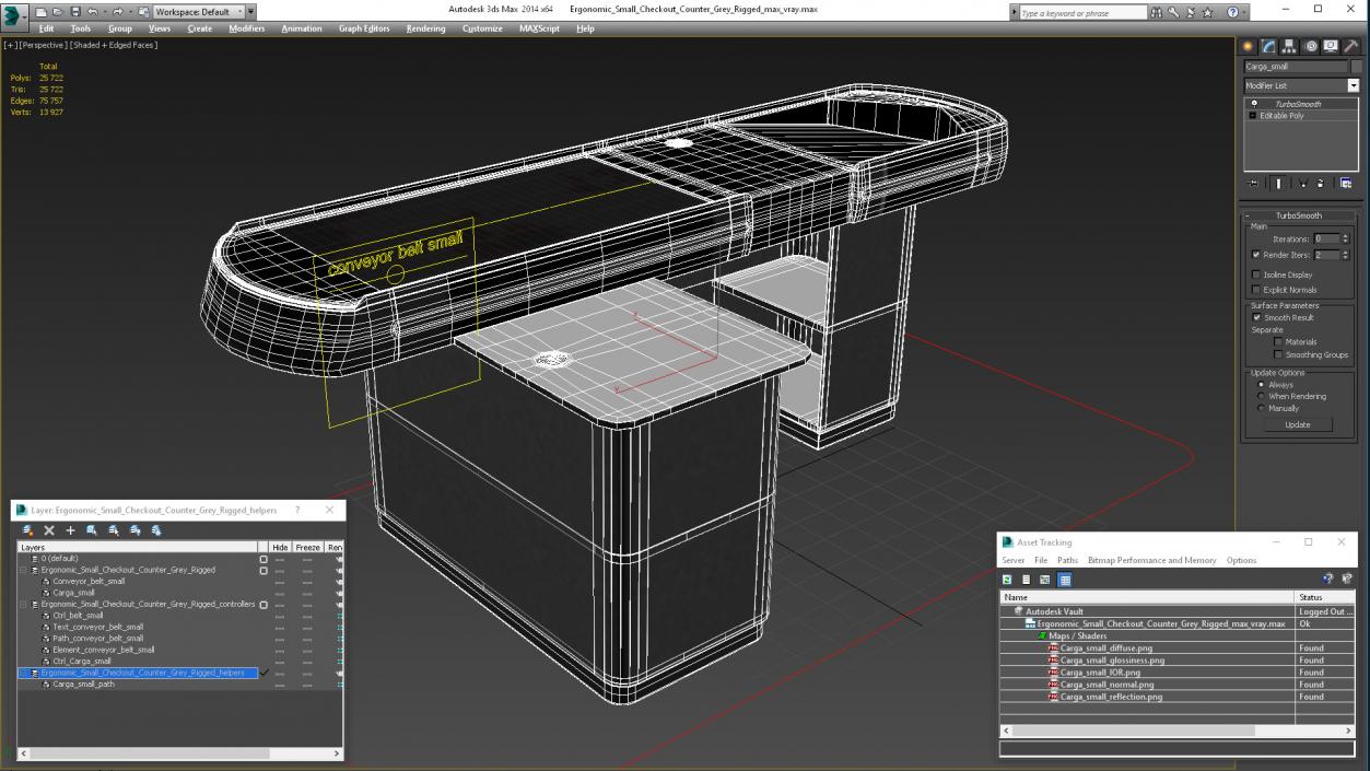 Ergonomic Small Checkout Counter Grey Rigged 3D model