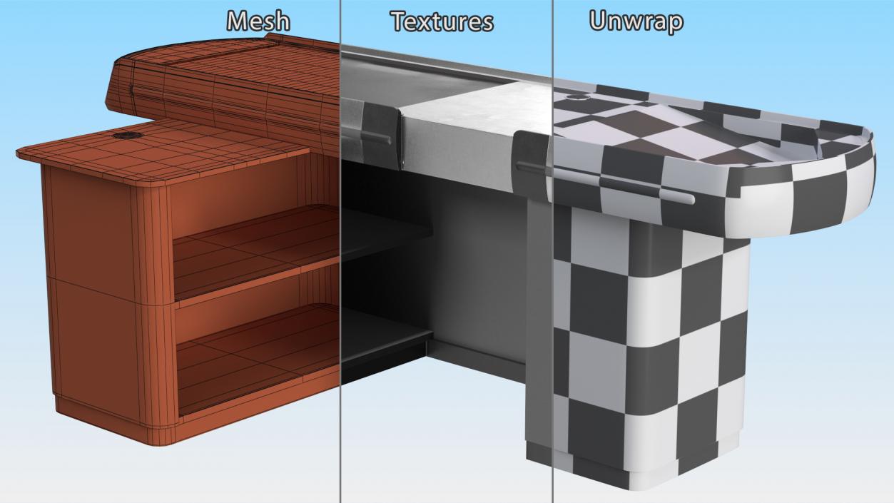 Ergonomic Small Checkout Counter Grey Rigged 3D model