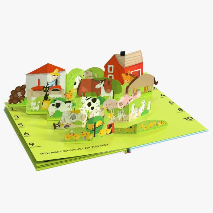 3D Open Children Pop Up Book About Farm