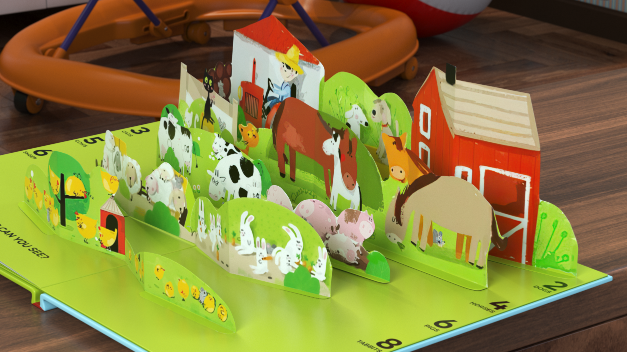 3D Open Children Pop Up Book About Farm