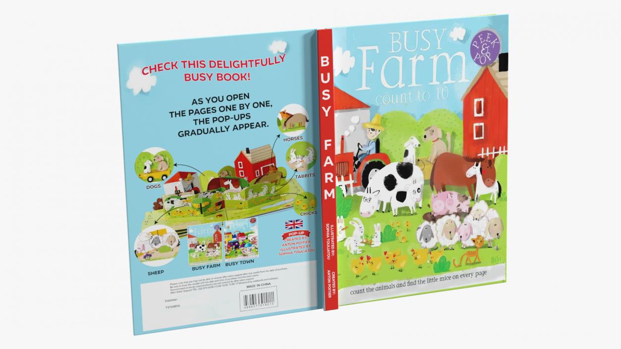 3D Open Children Pop Up Book About Farm