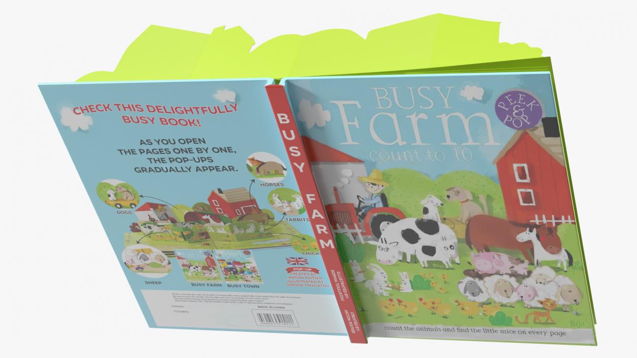 3D Open Children Pop Up Book About Farm