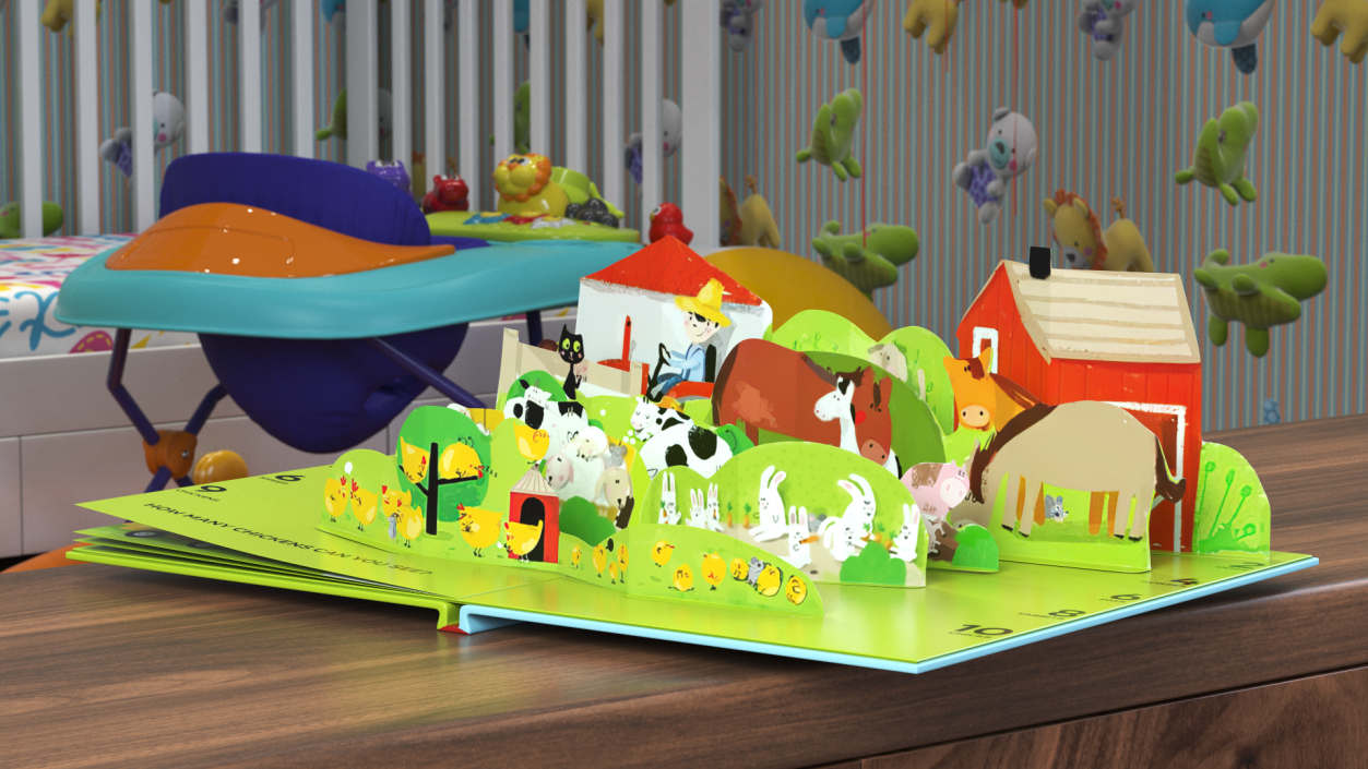 3D Open Children Pop Up Book About Farm