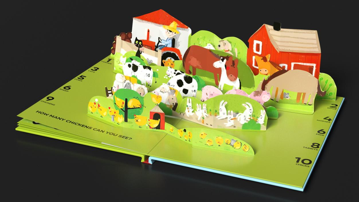 3D Open Children Pop Up Book About Farm