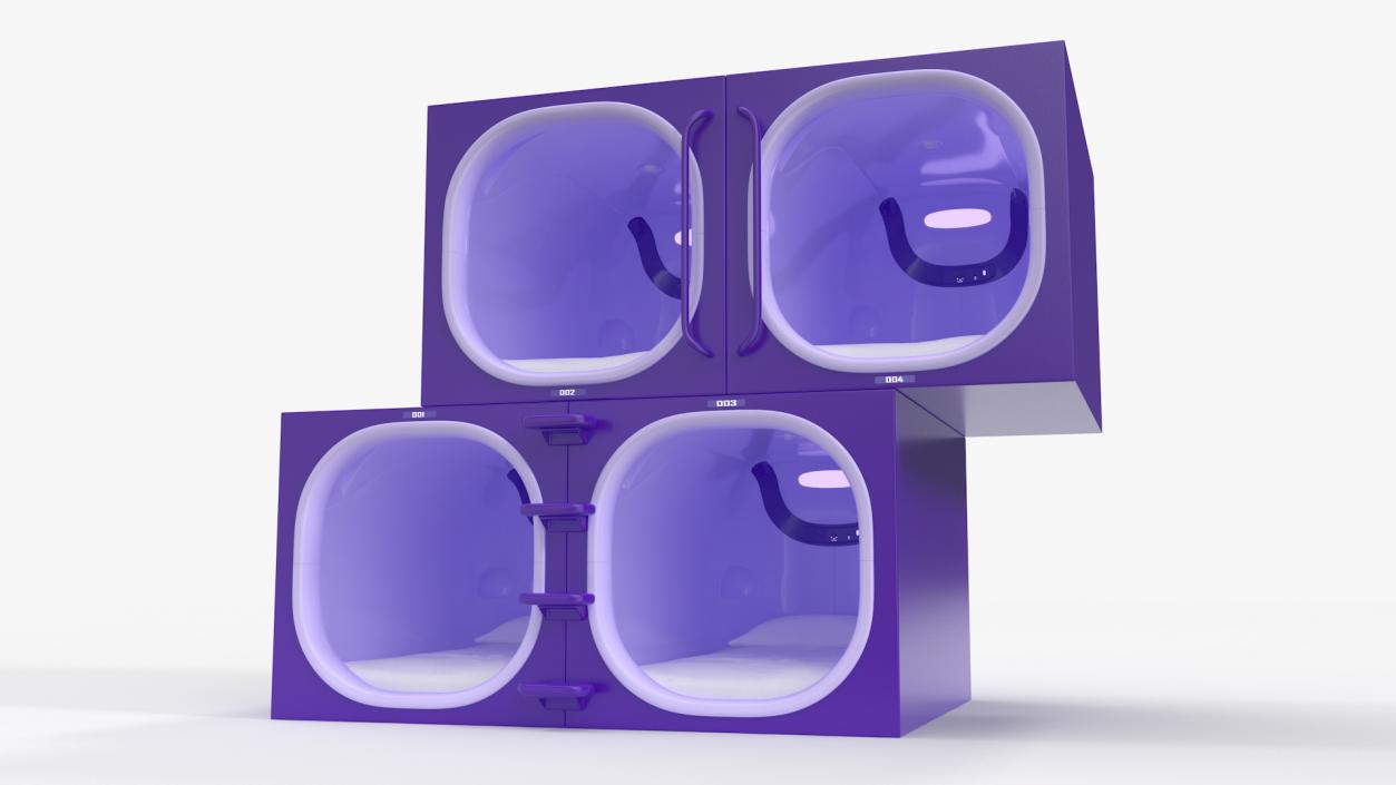 3D Purple Capsule Hotel Rooms