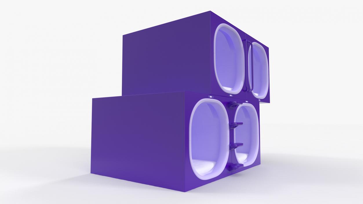 3D Purple Capsule Hotel Rooms