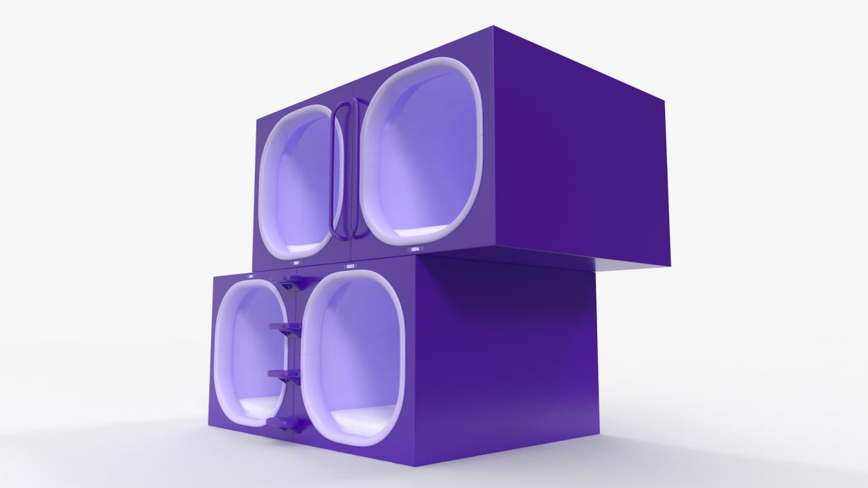 3D Purple Capsule Hotel Rooms