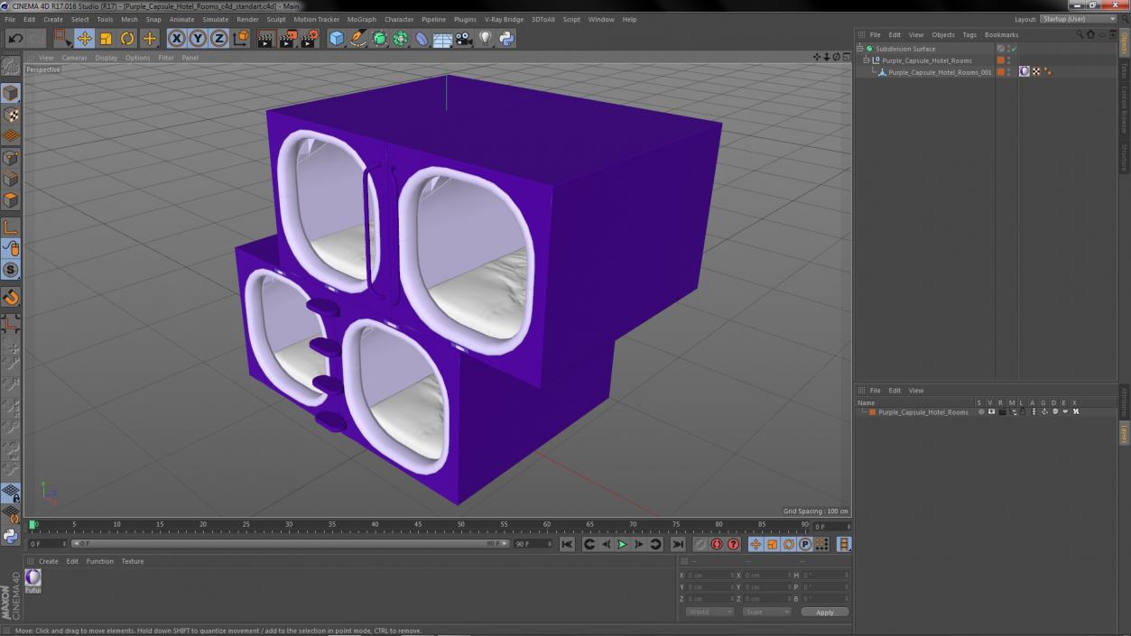 3D Purple Capsule Hotel Rooms