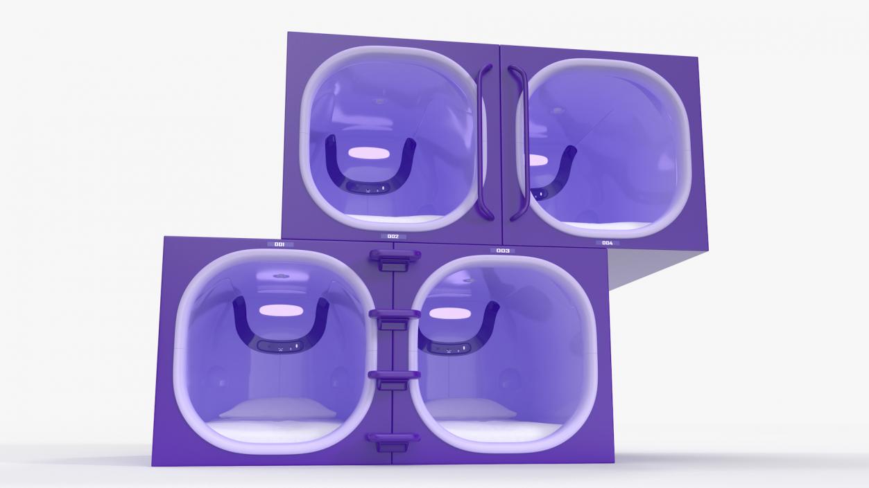 3D Purple Capsule Hotel Rooms