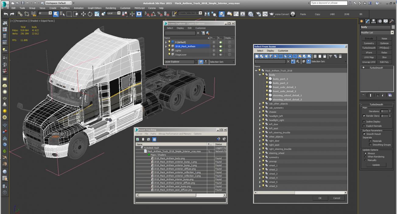 3D Mack Anthem Truck 2018 Simple Interior model