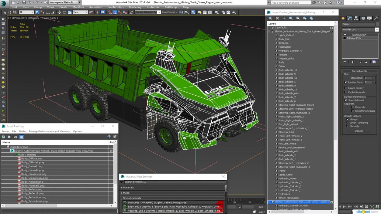 3D model Electric Autonomous Mining Truck Green Rigged