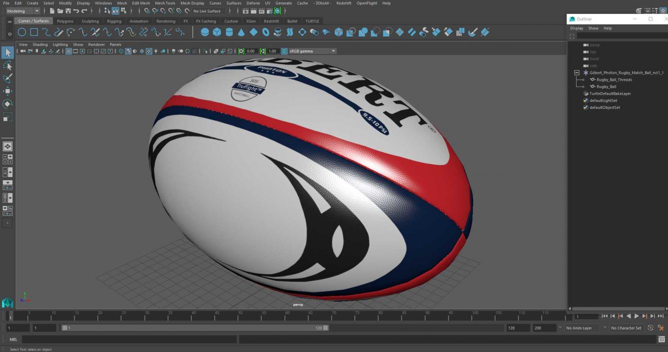 3D Gilbert Photon Rugby Match Ball