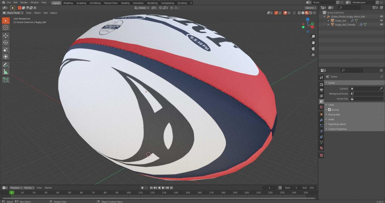 3D Gilbert Photon Rugby Match Ball