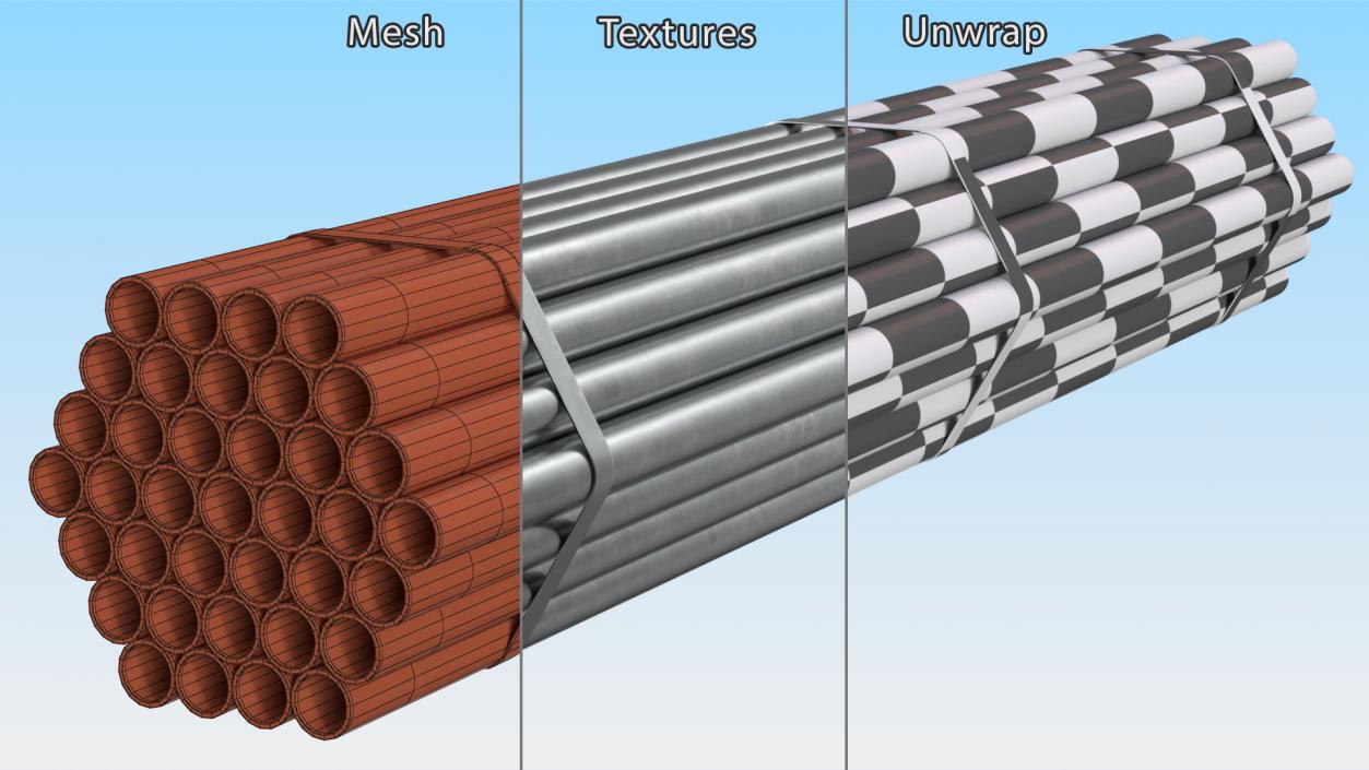 Steel Pipes Bundle 2 Meters 2 3D model