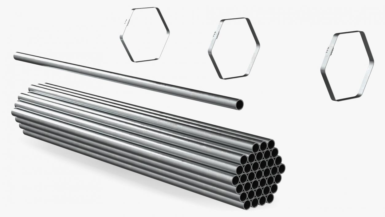 Steel Pipes Bundle 2 Meters 2 3D model