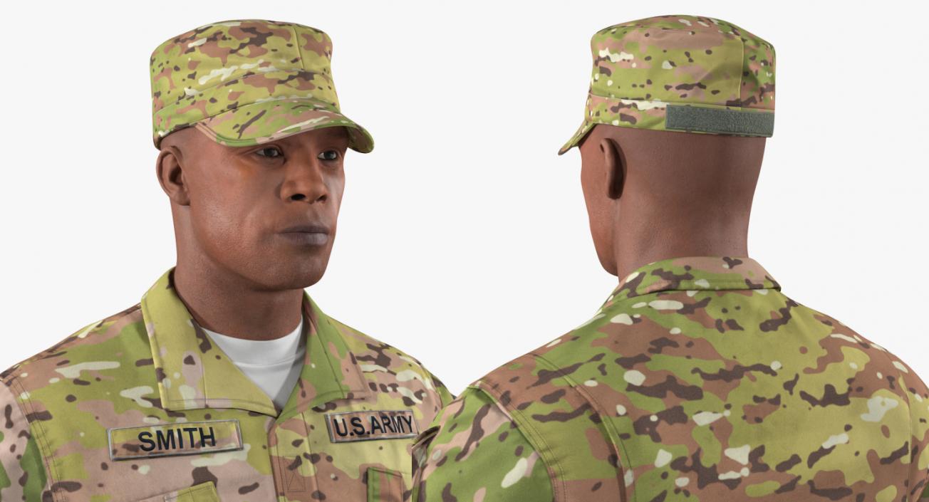 US Army African American Soldier Camouflage T-Pose Fur 3D model