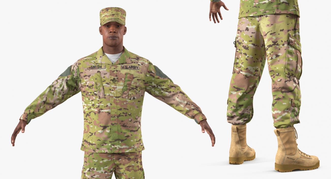 US Army African American Soldier Camouflage T-Pose Fur 3D model