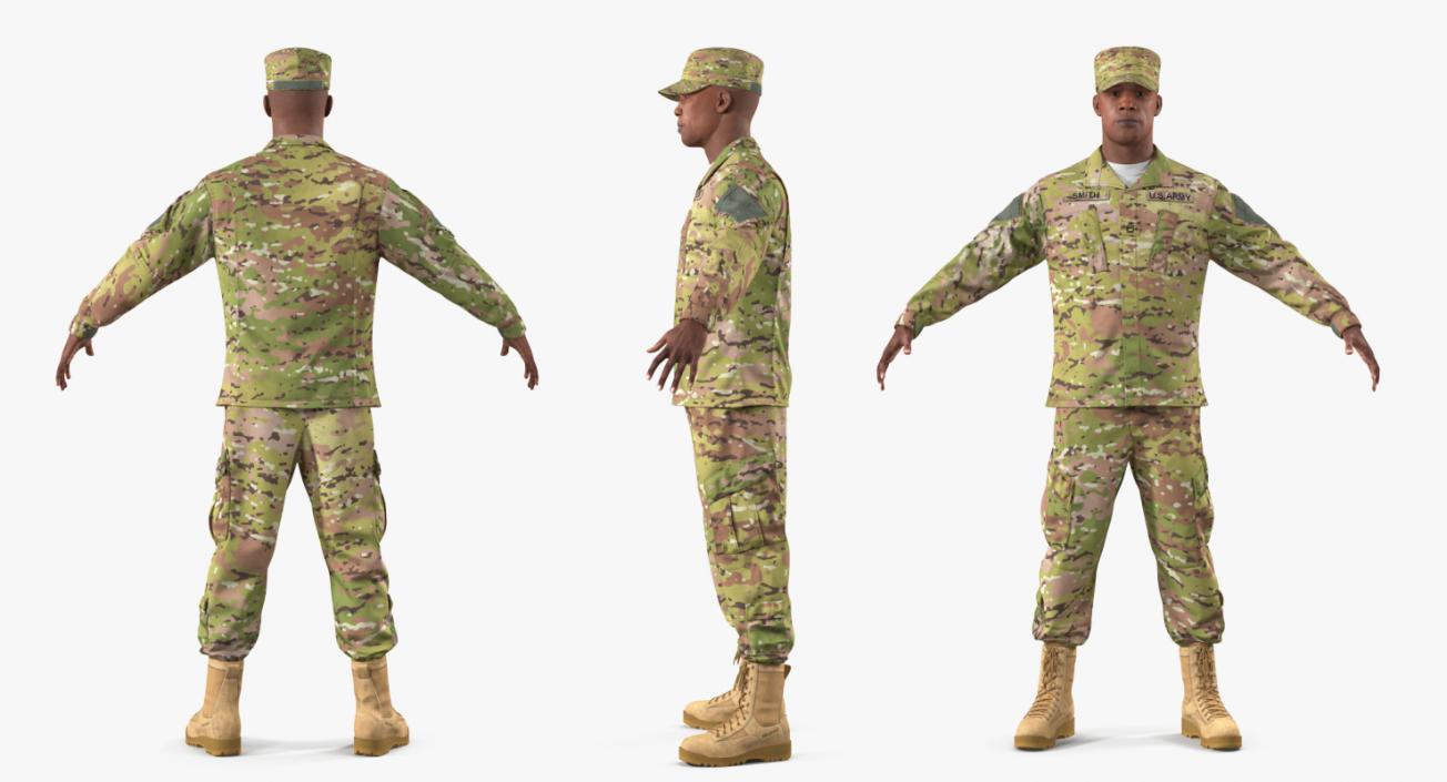 US Army African American Soldier Camouflage T-Pose Fur 3D model