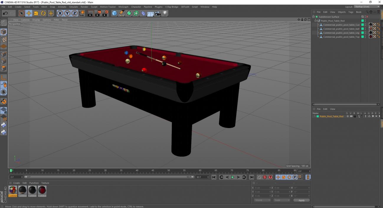 3D Public Pool Table Red 2 model