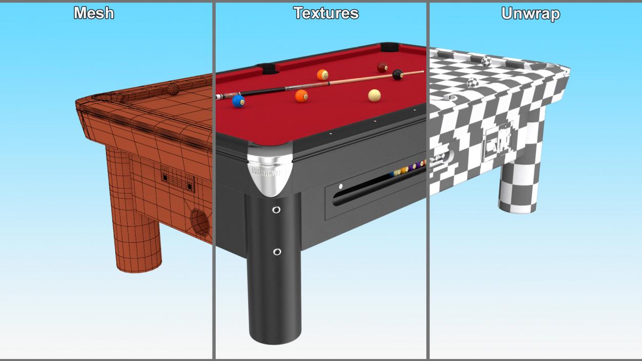 3D Public Pool Table Red 2 model