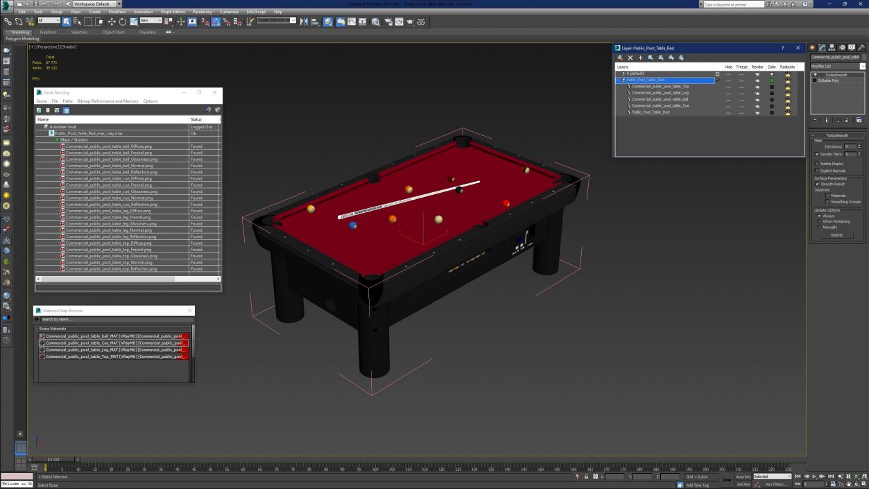 3D Public Pool Table Red 2 model