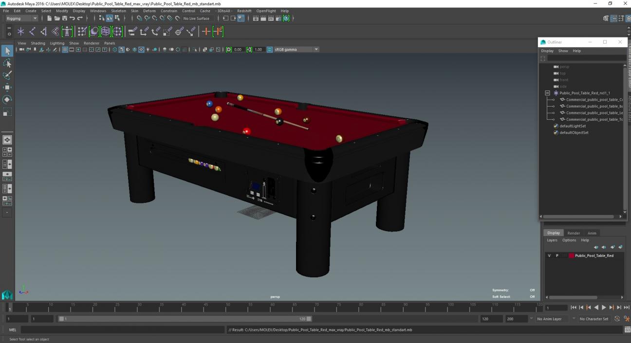 3D Public Pool Table Red 2 model