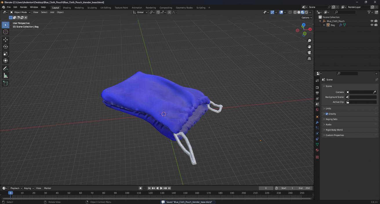 3D Blue Cloth Pouch 2 model