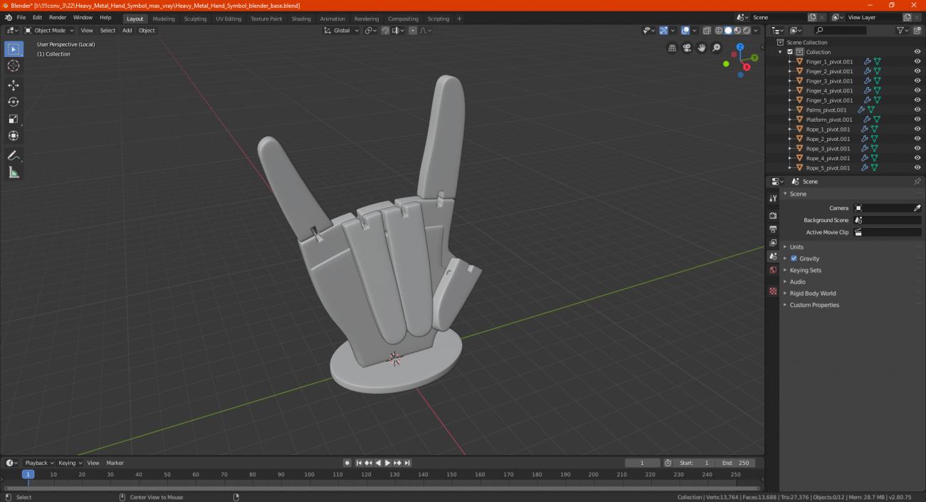 3D Heavy Metal Hand Symbol model