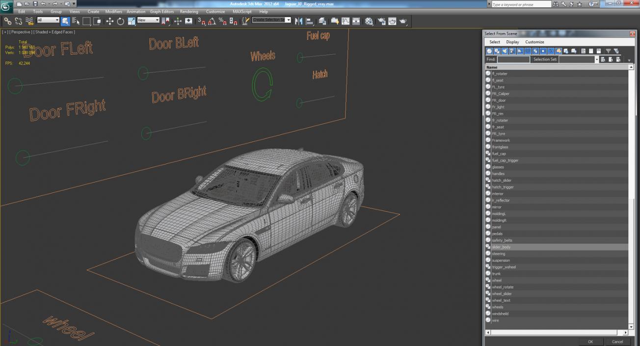 3D Jaguar XF Rigged