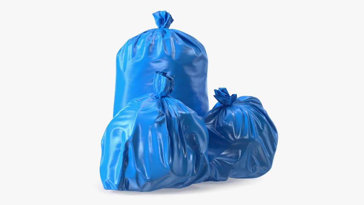 Tied Closed Blue Trash Bags 3D