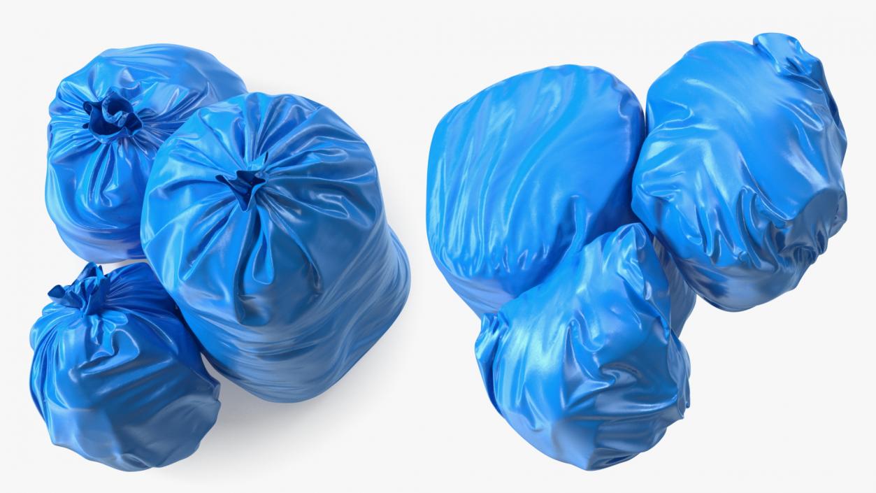 Tied Closed Blue Trash Bags 3D