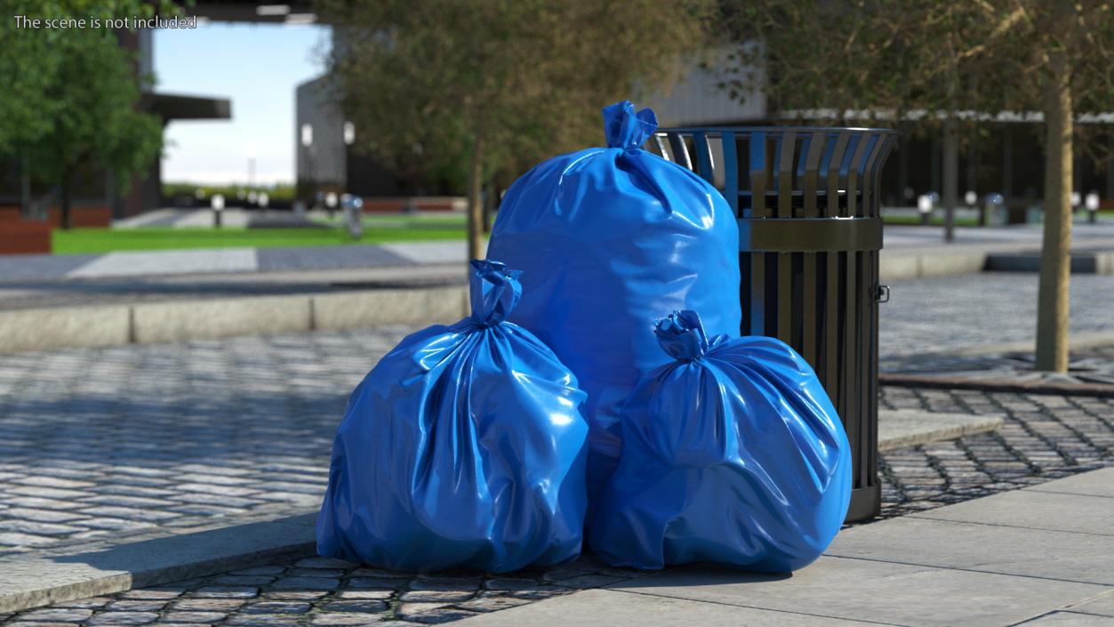 Tied Closed Blue Trash Bags 3D