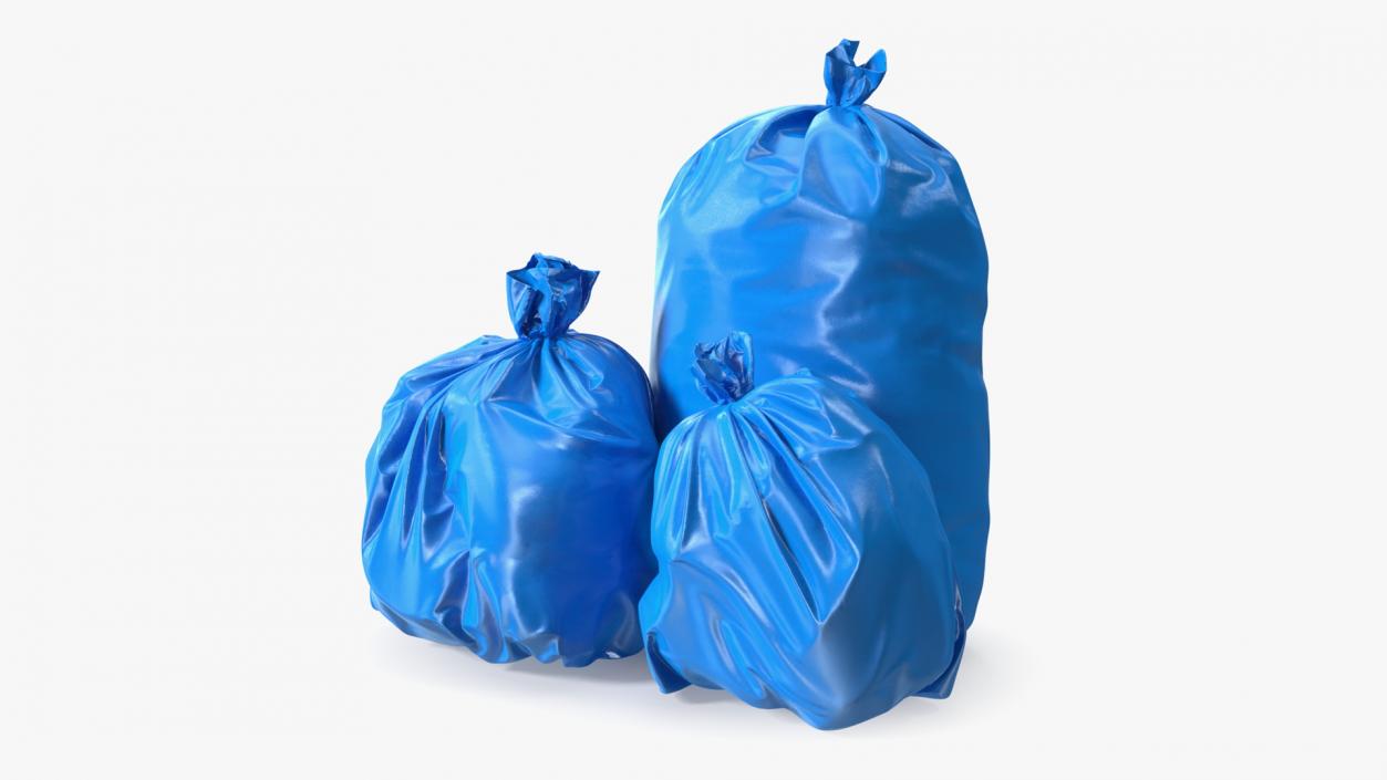 Tied Closed Blue Trash Bags 3D