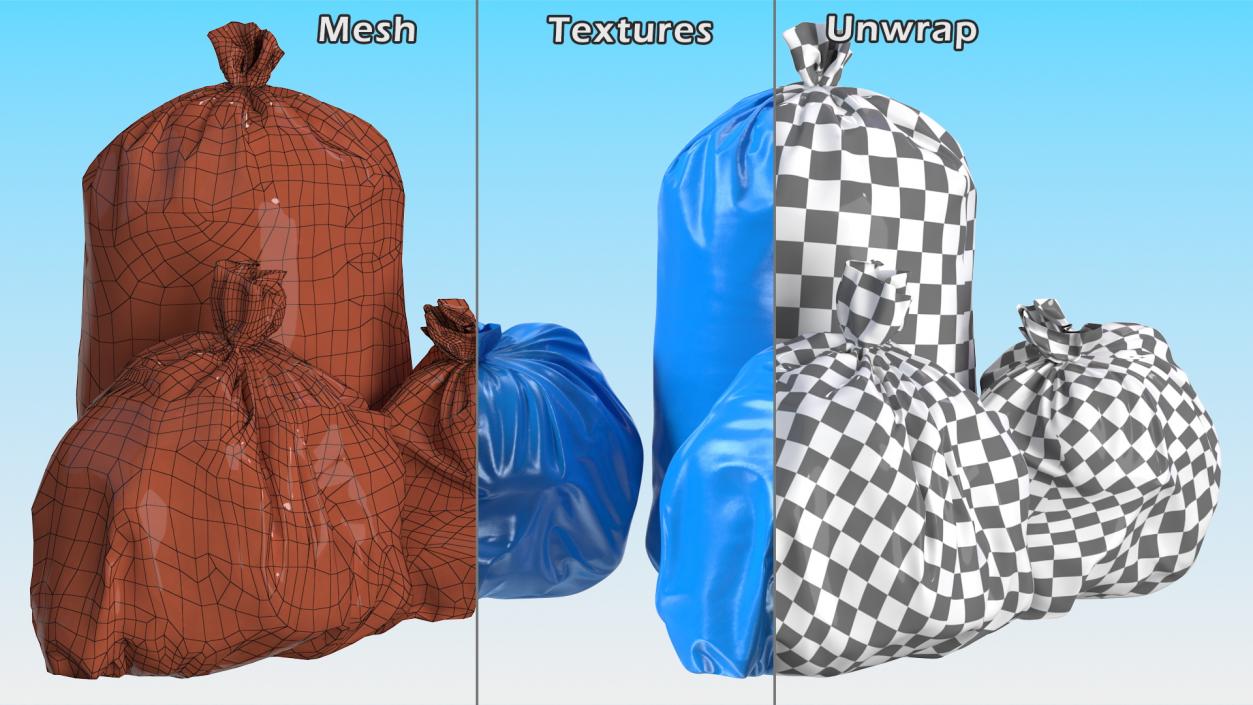 Tied Closed Blue Trash Bags 3D