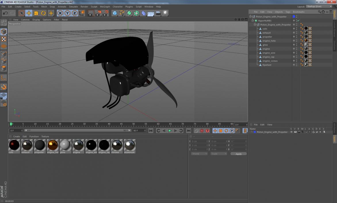 3D Piston Engine with Propeller model