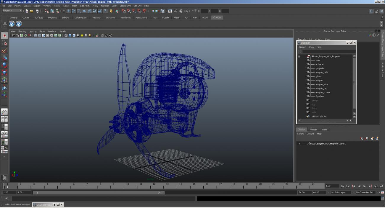 3D Piston Engine with Propeller model