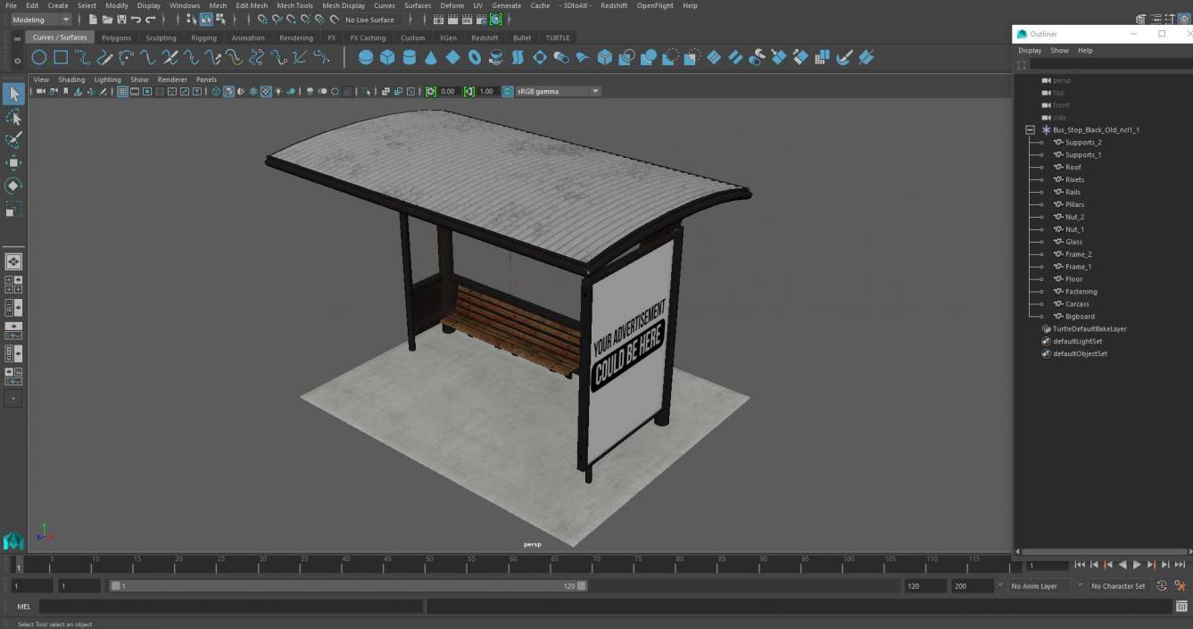 3D Bus Stop Black Old model