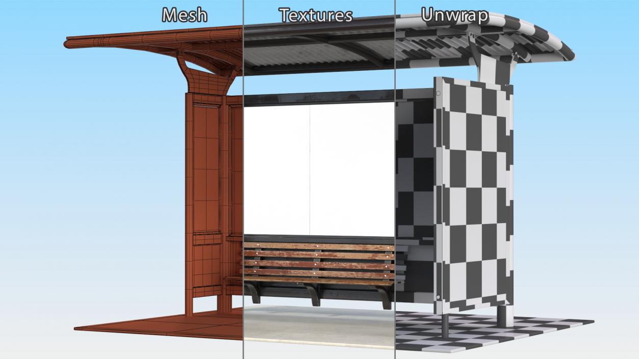 3D Bus Stop Black Old model