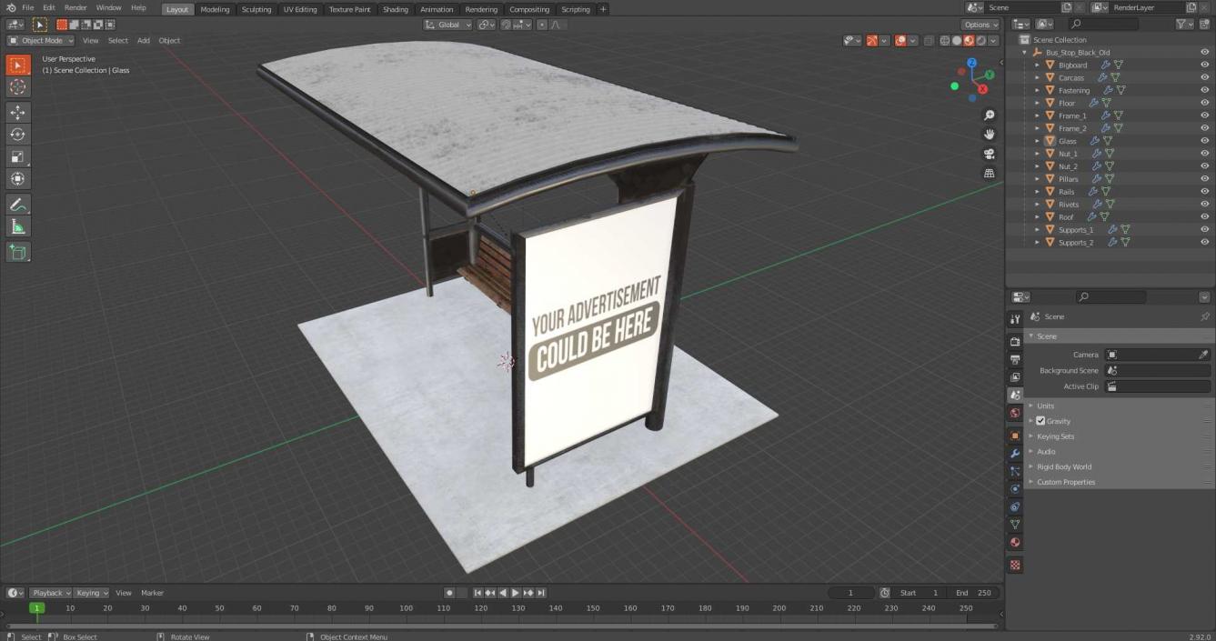 3D Bus Stop Black Old model