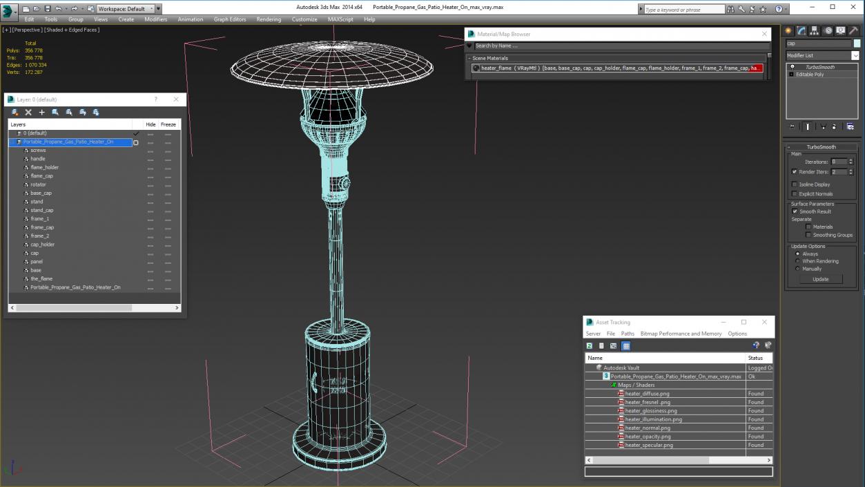 3D Portable Propane Gas Patio Heater On