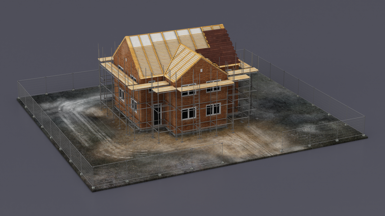 3D model Construction Site House with Scaffolding