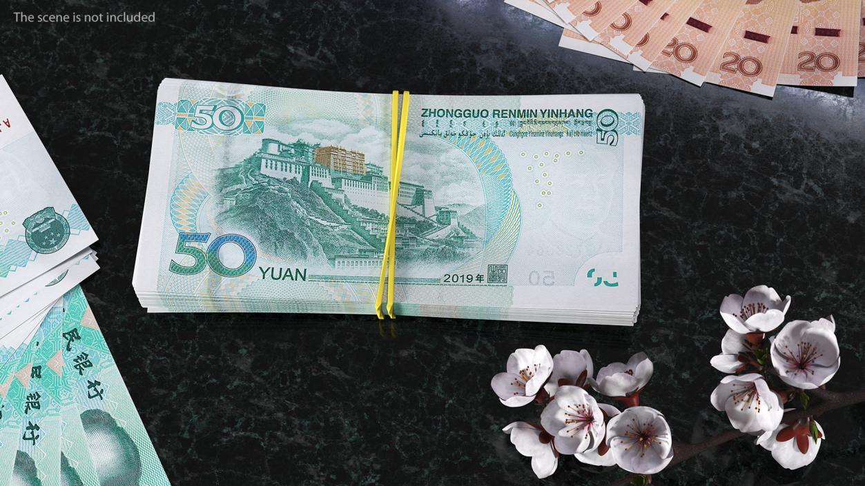 Stack of Chinese 50 Yuan 2019 Banknotes 3D model