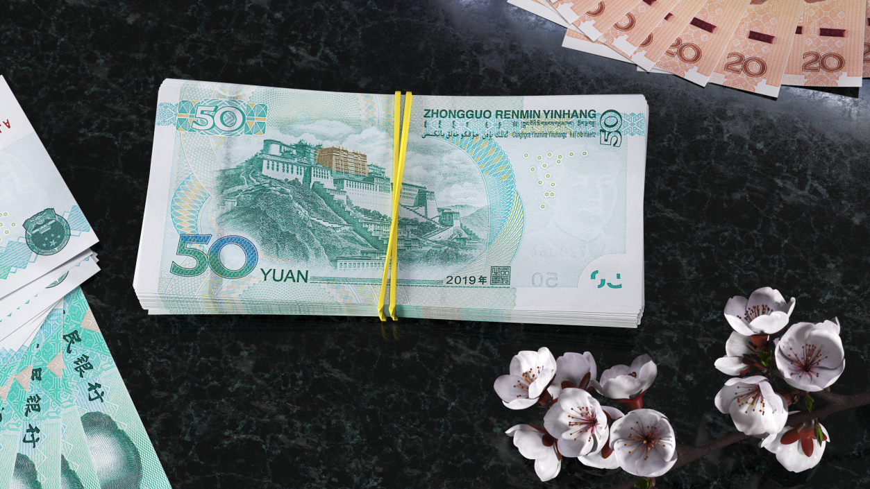 Stack of Chinese 50 Yuan 2019 Banknotes 3D model