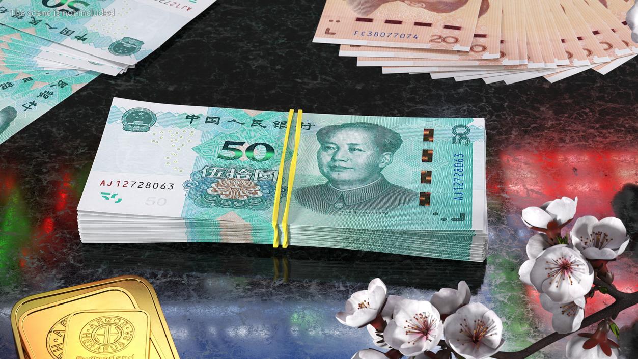 Stack of Chinese 50 Yuan 2019 Banknotes 3D model