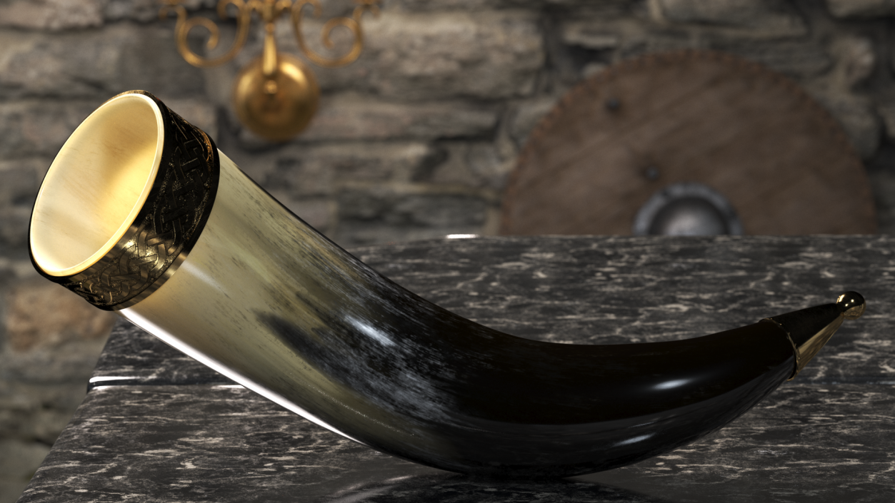 3D model Antique Light Drinking Horn in Gold Trim