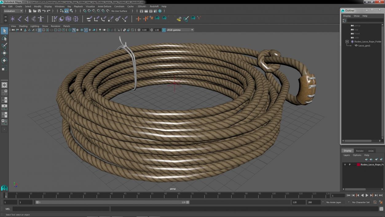 3D Rodeo Lasso Rope Folded model