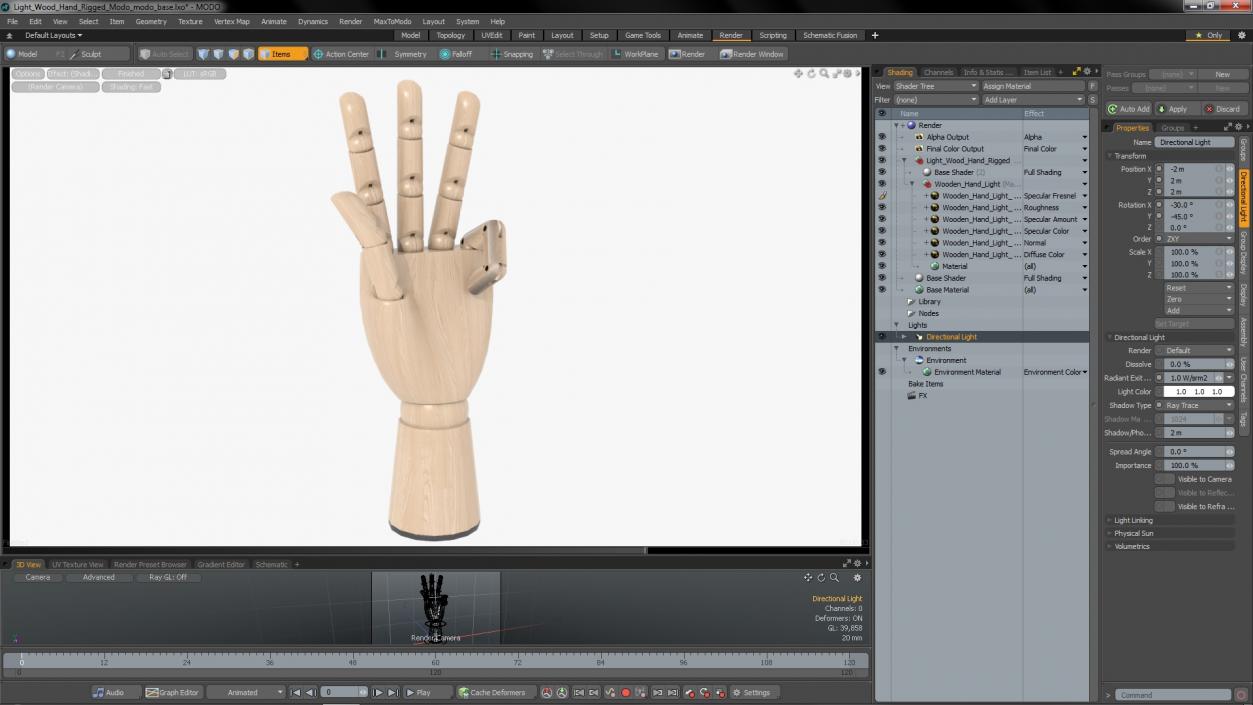 3D Light Wood Hand Rigged for Modo