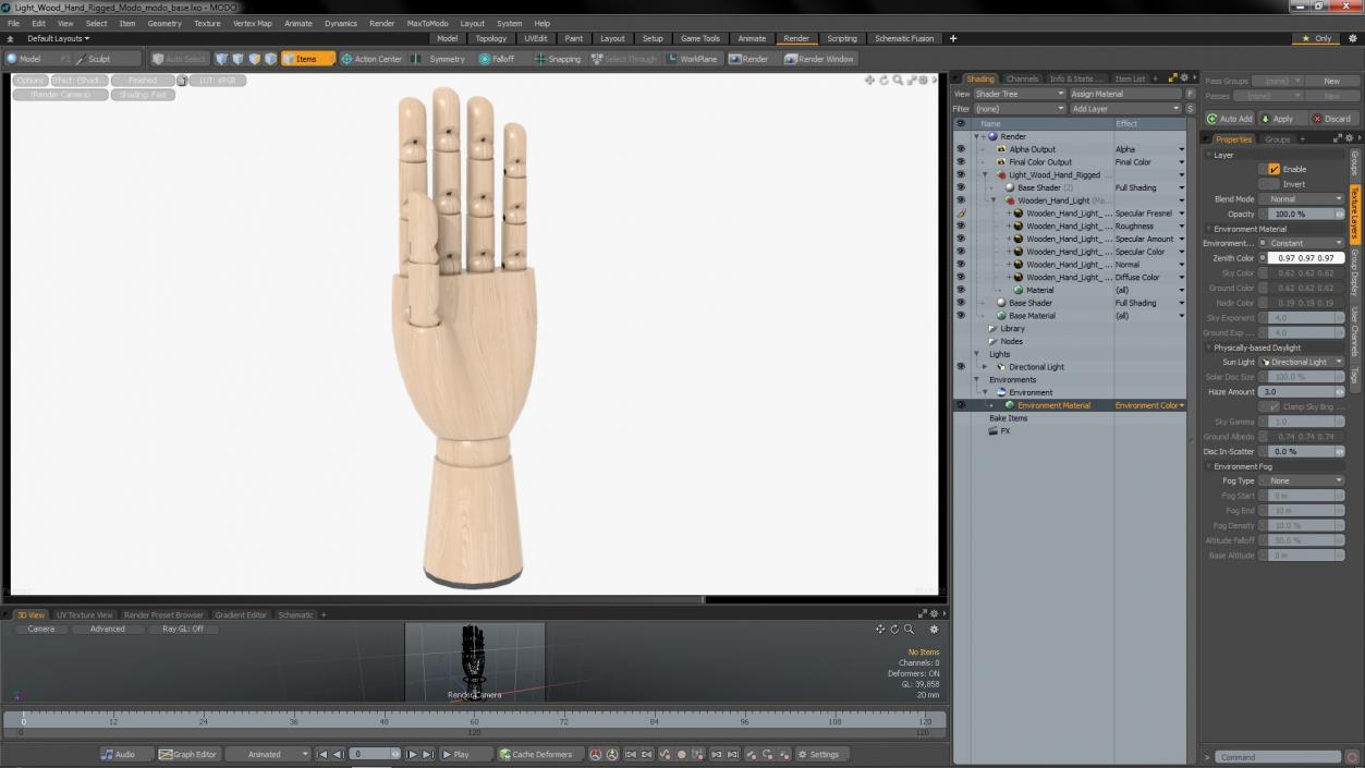 3D Light Wood Hand Rigged for Modo